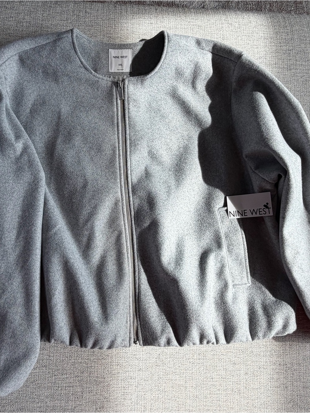 Nine West Women's Light Gray Zip-Front Bomber Jacket NWT